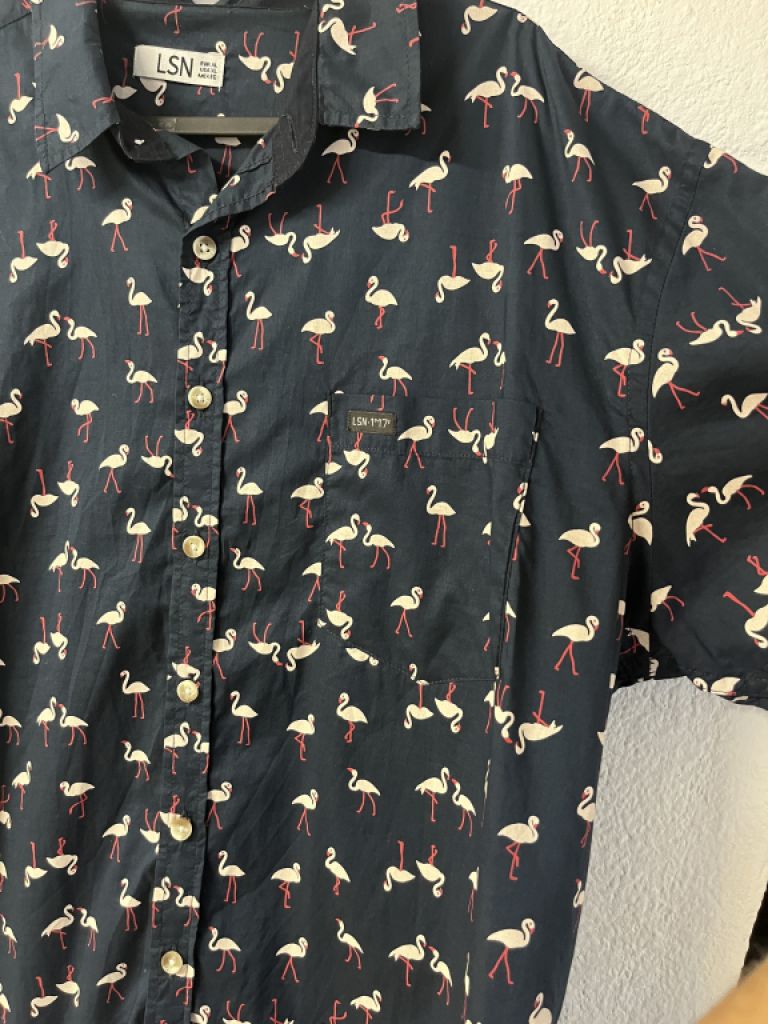 Flamingo-Kurzarmhemd, blau, Herren, XL