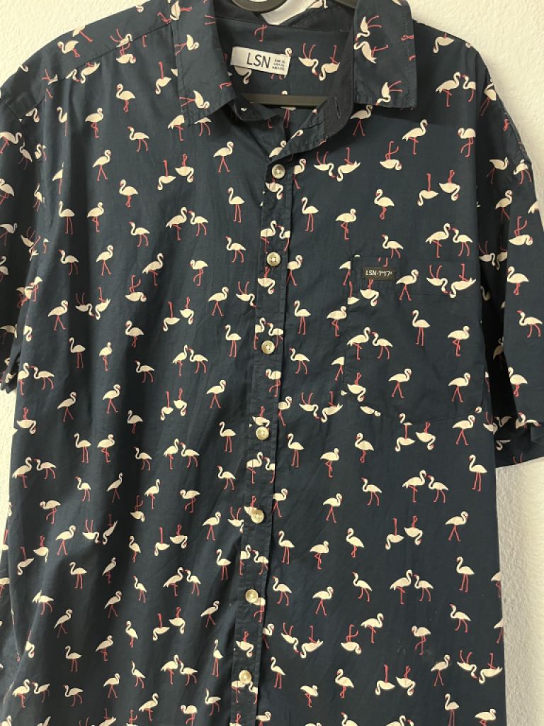 Flamingo-Kurzarmhemd, blau, Herren, XL