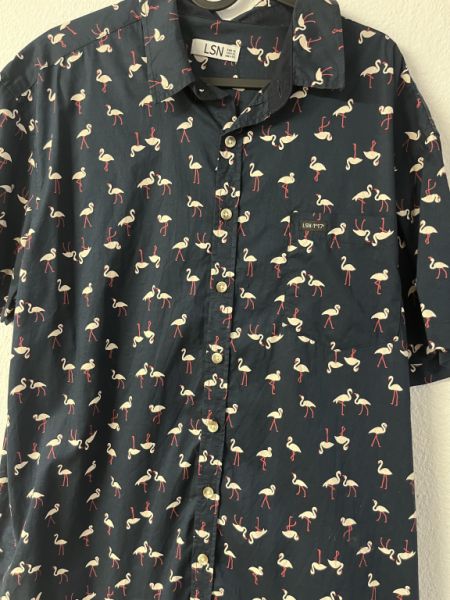 Flamingo-Kurzarmhemd, blau, Herren, XL