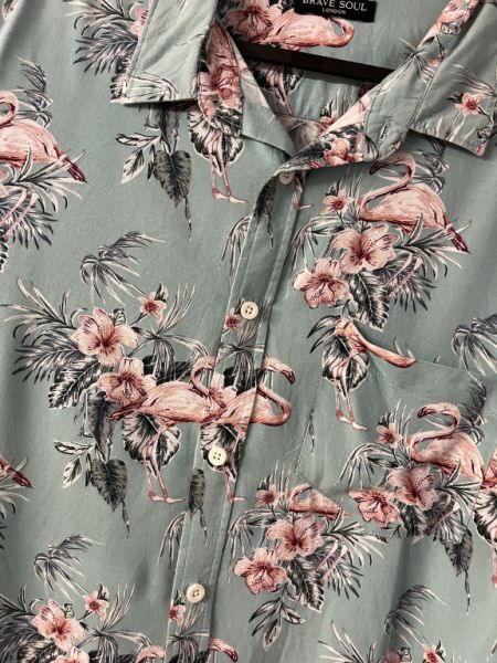 Flamingo-Kurzarmhemd Herren, Gr L