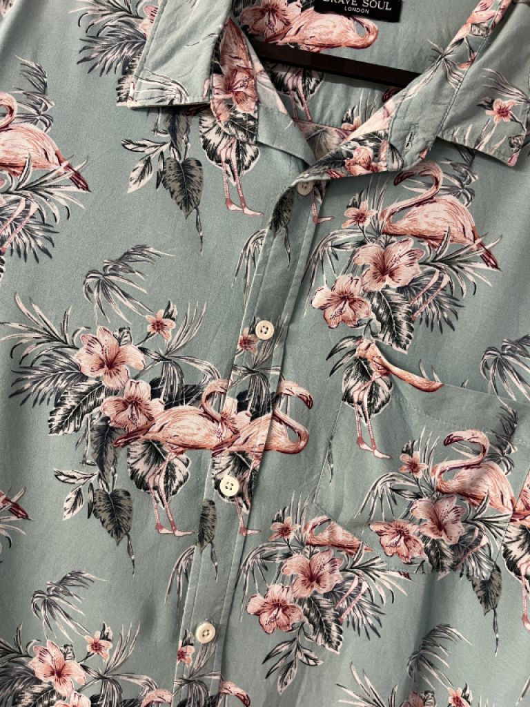 Flamingo-Kurzarmhemd Herren, Gr L