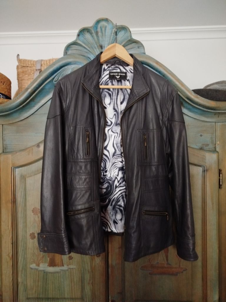 Giorgio Armani Damen-Leder Jacke Gr.40-42 schwarz Kalbsleder