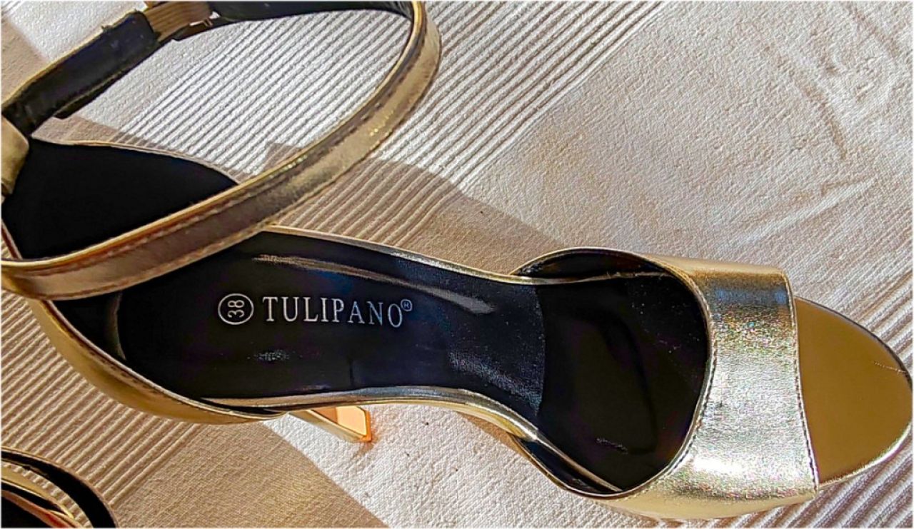 Gold high-heel platform sandals by Tulipano, size 38, like new
