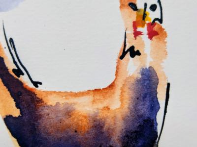 Grupo de gallinas en acuarela sobre papel