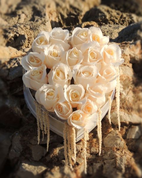 Heart-shaped Box with White Paper Roses