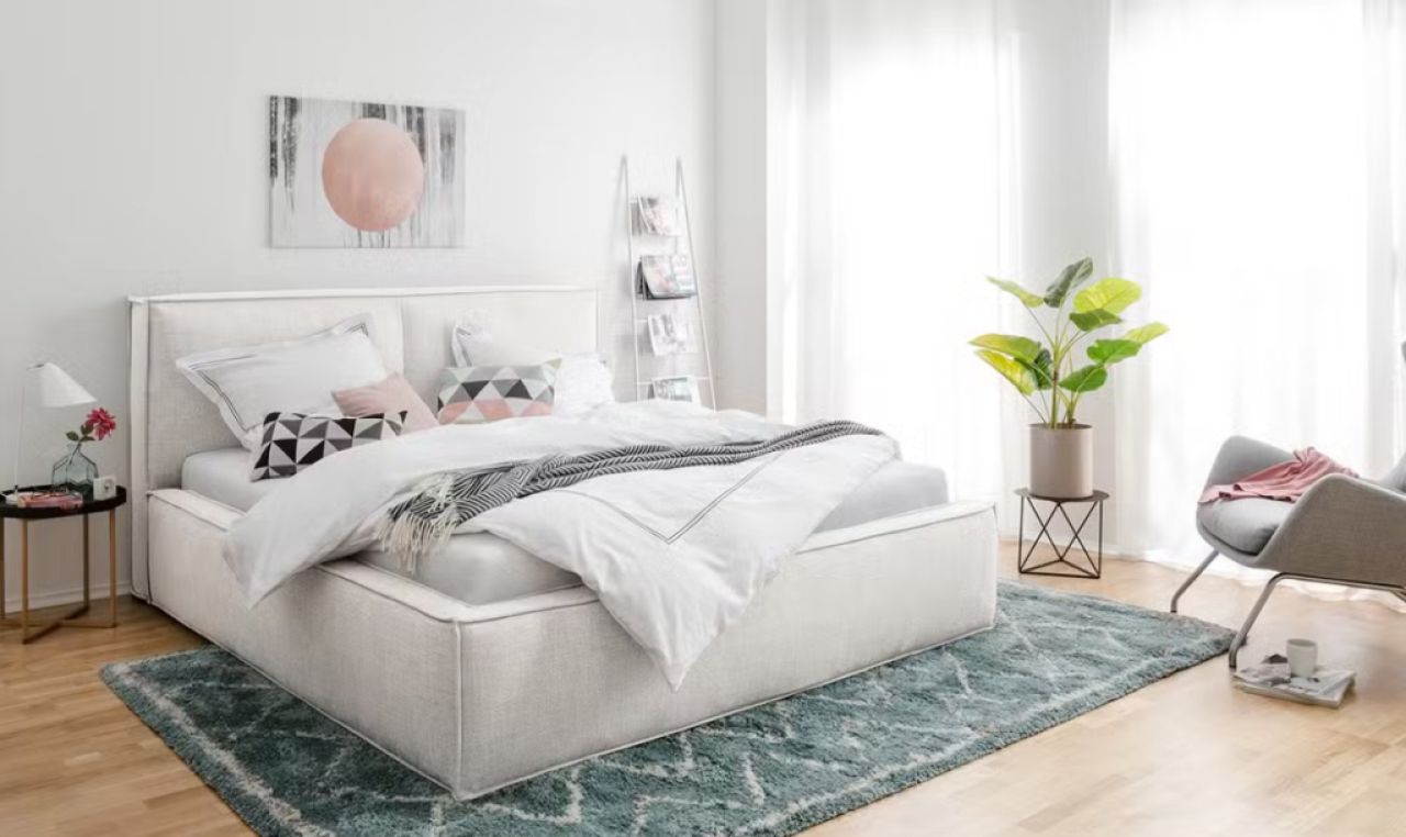 high-quality upholstered bed (160 × 200 cm) including slatted base