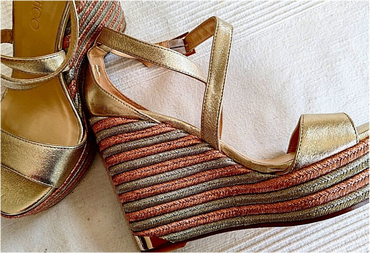 JIMMY CHOO Portia 120 cuña en piel metálica, talla 38