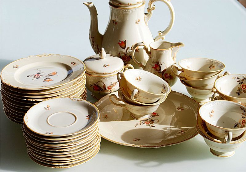 Servicio de Café, Juego de Té, Porcelana, Royal Privileged Porcelain Factory Tettau, 40 piezas