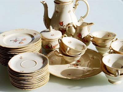 Servicio de Café, Juego de Té, Porcelana, Royal Privileged Porcelain Factory Tettau, 40 piezas