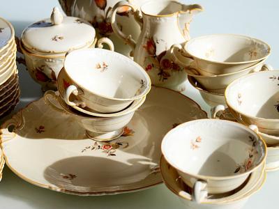 Servicio de Café, Juego de Té, Porcelana, Royal Privileged Porcelain Factory Tettau, 40 piezas