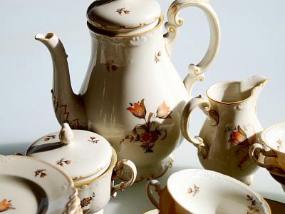 Servicio de Café, Juego de Té, Porcelana, Royal Privileged Porcelain Factory Tettau, 40 piezas
