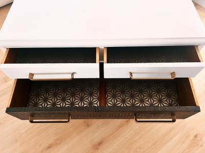 Kommode Schubladenschrank restauriert Kunstleder Reptil