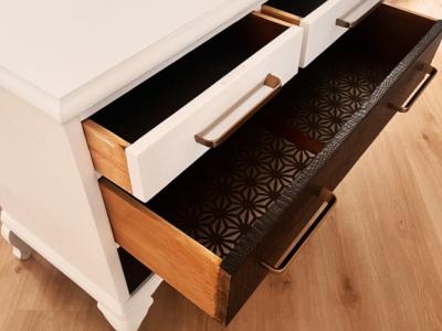 Kommode Schubladenschrank restauriert Kunstleder Reptil