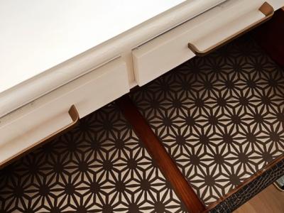 Kommode Schubladenschrank restauriert Kunstleder Reptil