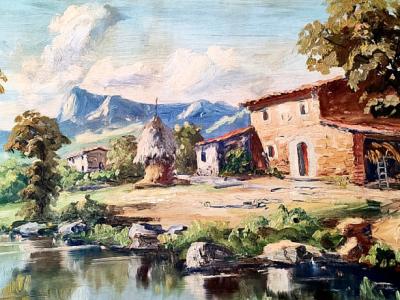 Landschaftsmalerei, mediterrane Kunst, Öl auf Holz,