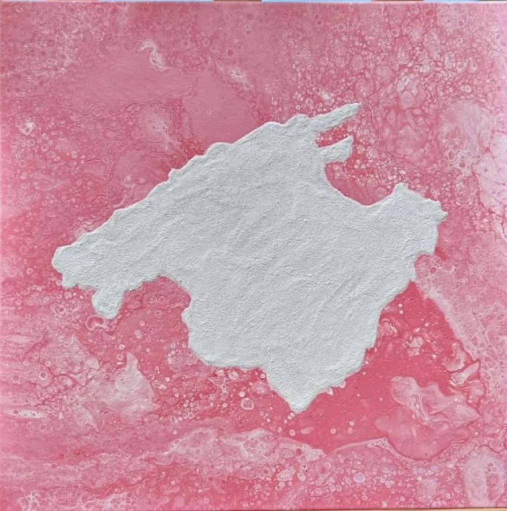 Mallorca Bild Acryl mit Sand auf Leinwand 40x40 Pink Rosa