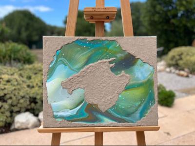 Mallorca Bild Acryl mit Sand auf Leinwand 50x40 grün blau