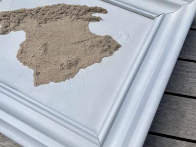 Mallorca Bild Sandbild Reliefbild 32x27 mit HolzRahmen weiß