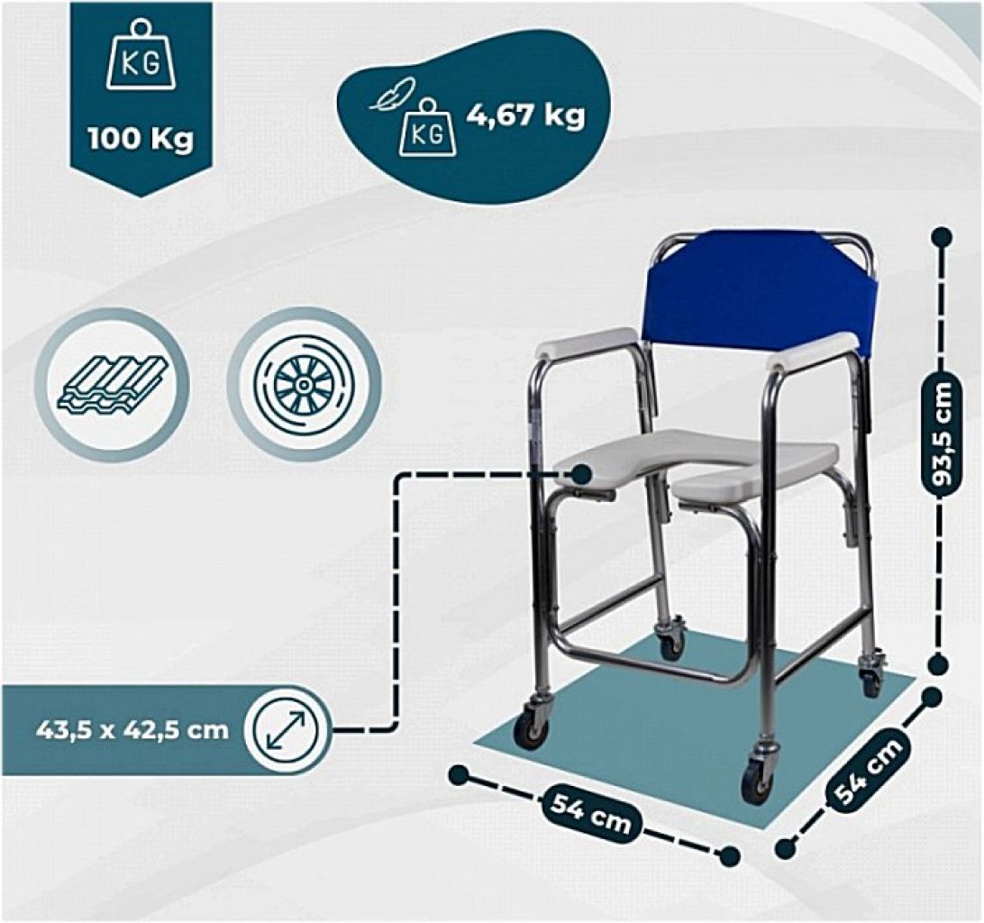 Asiento de inodoro móvil | Ruedas | Reposabrazos | Aluminio | Negro |