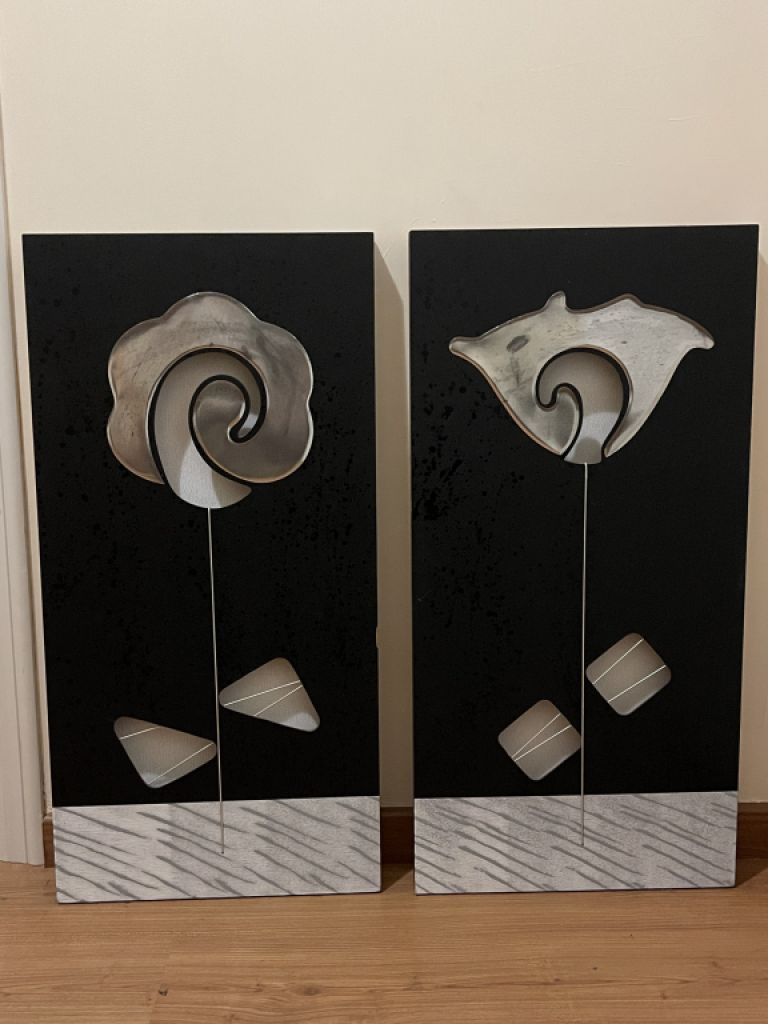 Moderne Wandbilder 2 Stück schwarz-silber