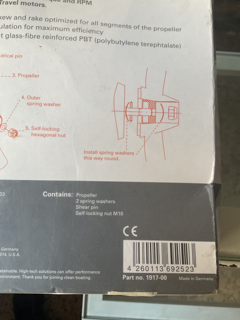 nueva hélice de repuesto Torqeedo v9/p790