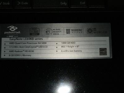 Portátil Packard Bell Easy Note con pantalla de 17,3 pulgadas