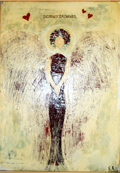 Óleo "Ángel de la guarda", firmado