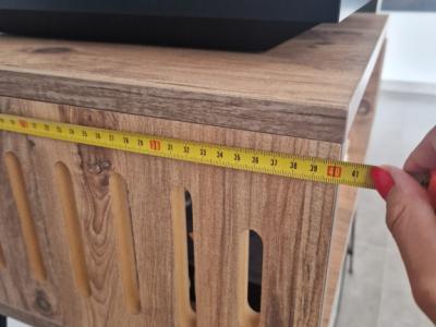 Record player furniture with “hairpin” legs + vinyl storage (Etsy-style)