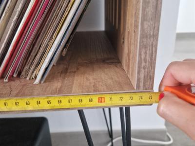Record player furniture with “hairpin” legs + vinyl storage (Etsy-style)