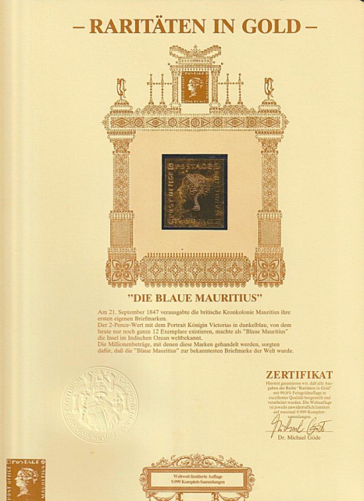 Raritäten in Gold, Göde Bayerisches Münzkontor, 2 Alben, 70 Goldbriefmarken, zertifiziert, limitiert