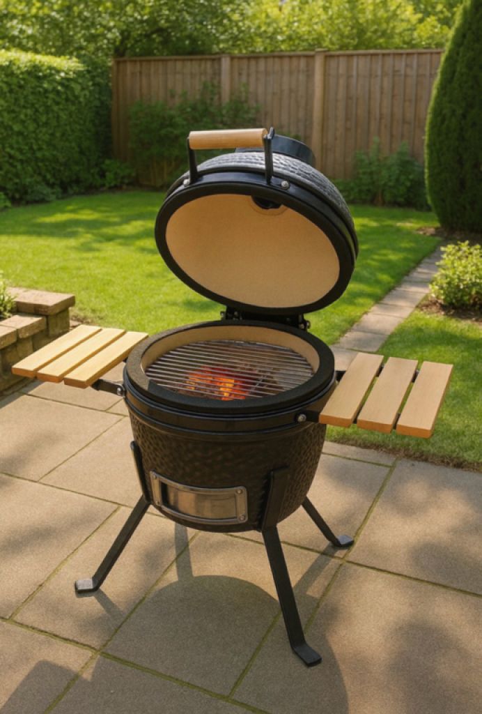 Black Ceramic Kamado 2-in-1 Smoker with Charcoal Grill 56 cm