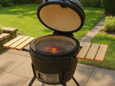 Black Ceramic Kamado 2-in-1 Smoker with Charcoal Grill 56 cm