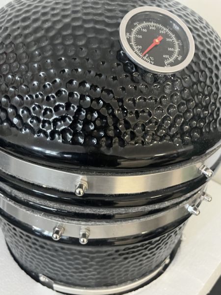 Black Ceramic Kamado 2-in-1 Smoker with Charcoal Grill 56 cm