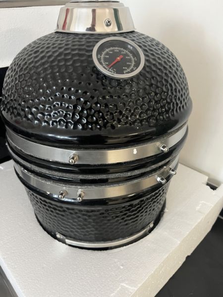 Black Ceramic Kamado 2-in-1 Smoker with Charcoal Grill 56 cm
