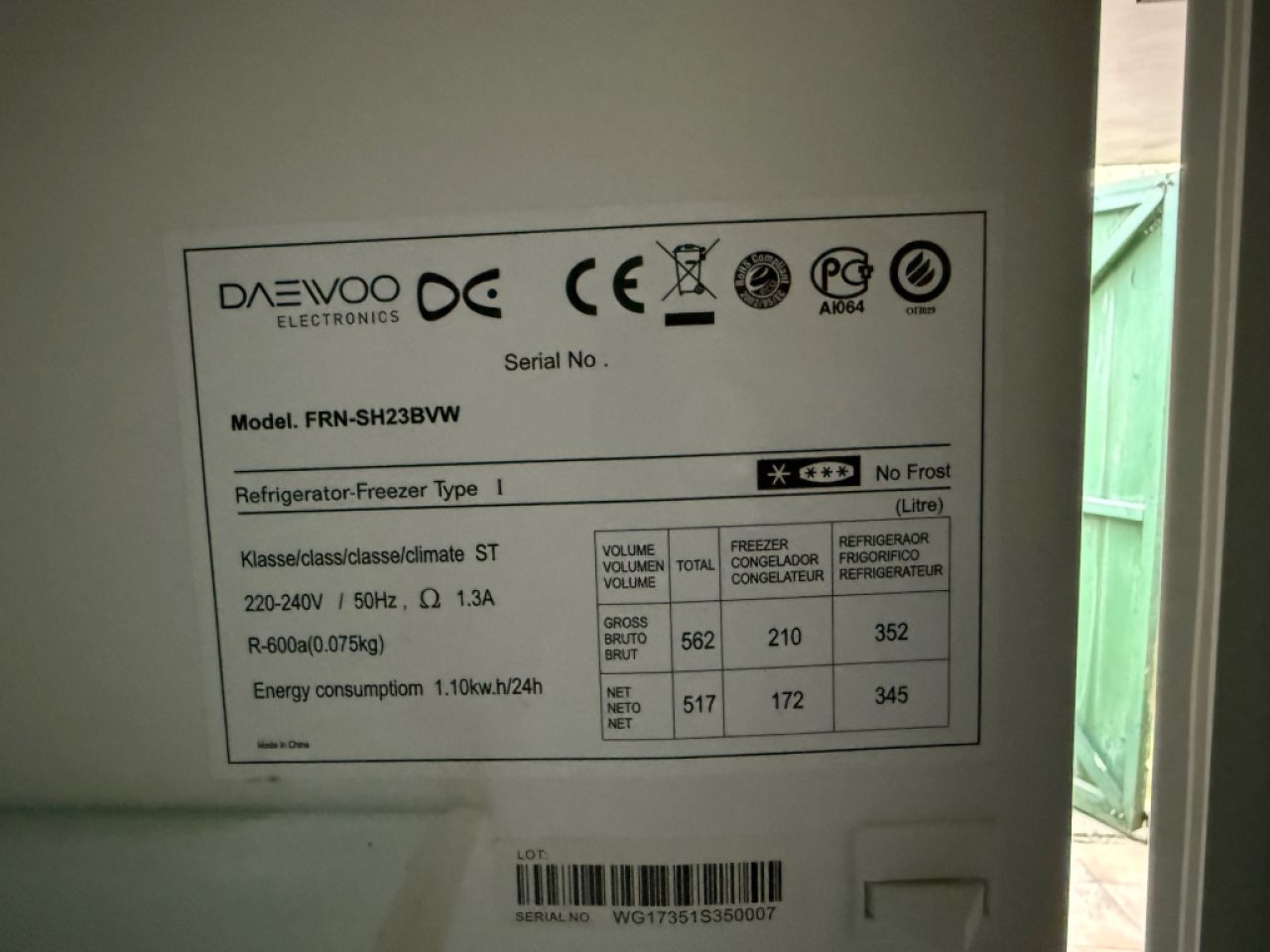 Side-by-Side frigorífico y congelador Daewoo FRN-SH23BVW