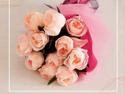 Spiral bouquet of 12 paper camellias, pink