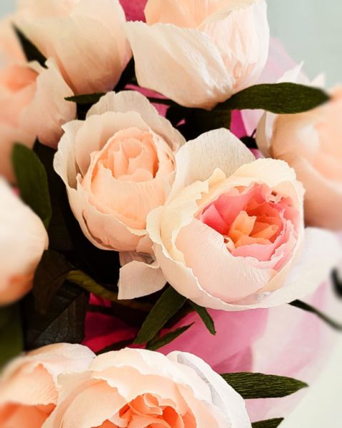 Spiral bouquet of 12 paper camellias, pink