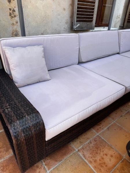 Conjunto de muebles lounge de ratán muy bonito, sofá para terraza