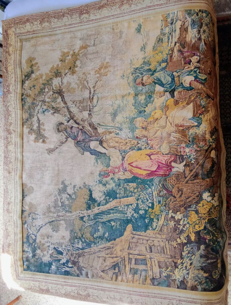 Szenenreicher, mehrfarbiger Gobelin – Frankreich um 1850