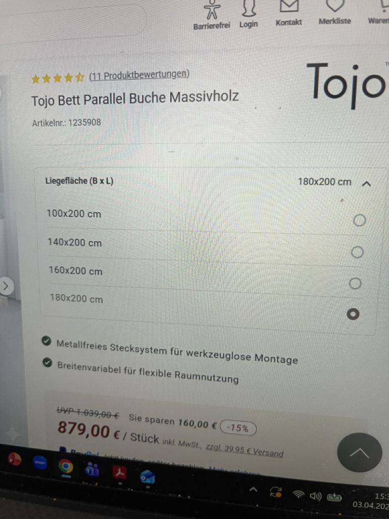 Tojo Innovations - Bettgestell massiv Buche.