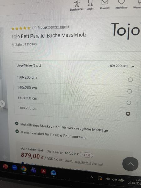 Tojo Innovations - Bettgestell massiv Buche.