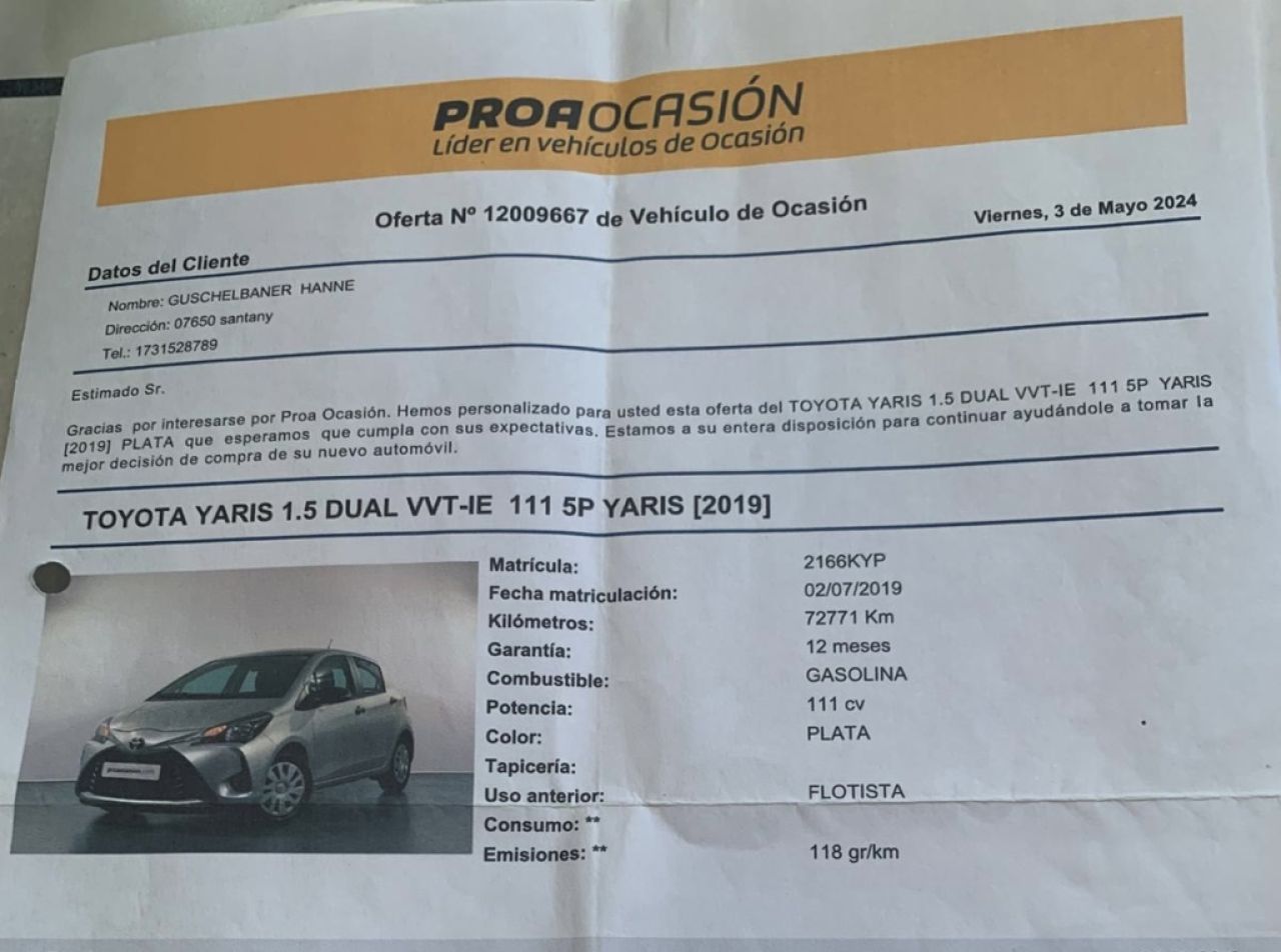 Toyota Yaris 1.5 VVT-i – Baujahr 2019 – Mallorca