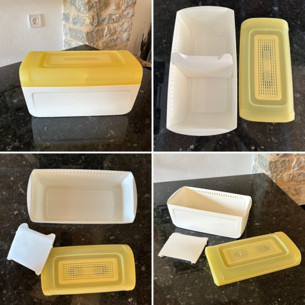 Sin usar, Tupperware Brotmax Junior contenedor para pan en amarillo-blanco.