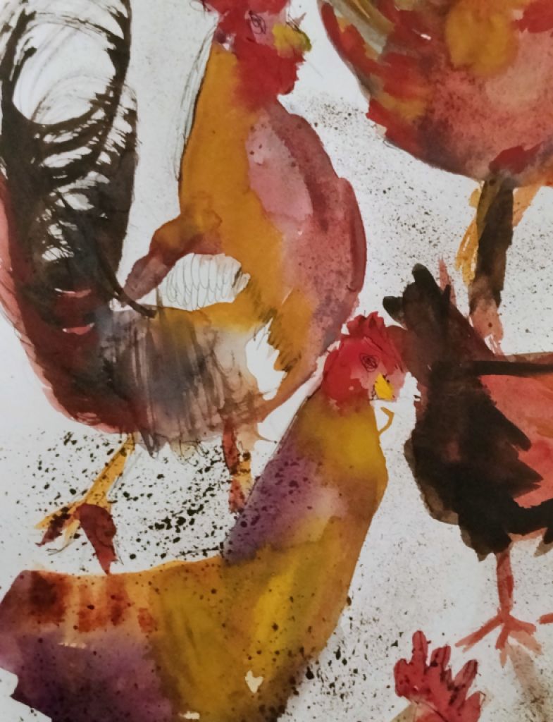 Versammlung von Hähnen und Hühnern