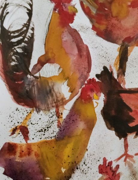 Gathering of Roosters and Hens