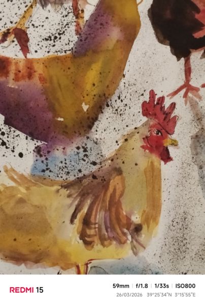 Gathering of Roosters and Hens