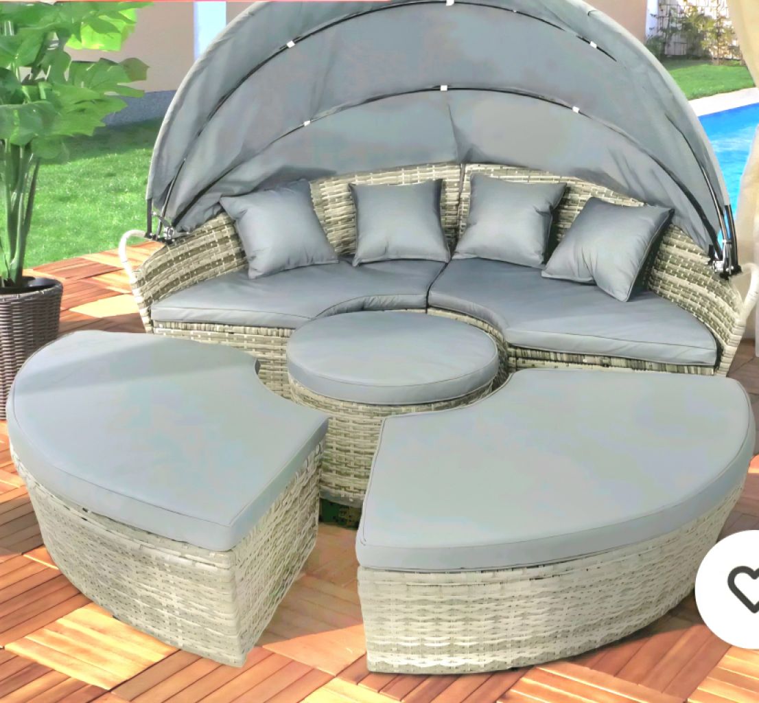 Isla solar XXL con LED Tumbona de jardín Polyrattan Conjunto de asientos Isla tumbona NUEVA gris 210 Módulo solar