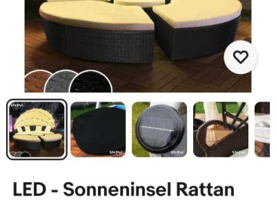 XXL LED-Sonneninsel Gartenliege Polyrattan Sitzgruppe Liege Insel NEU grau 210 Solarmodul